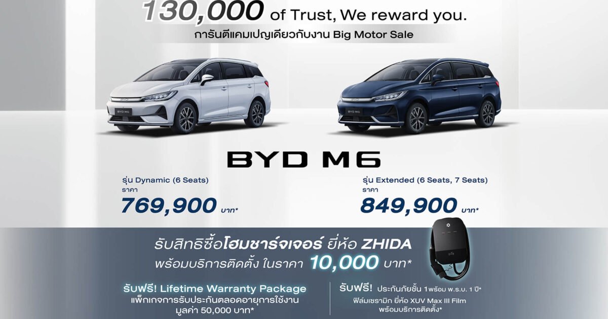 BYD M6 ราคา 2026 ในไทย: 6/7 ที่นั่ง ตารางผ่อนและประกัน