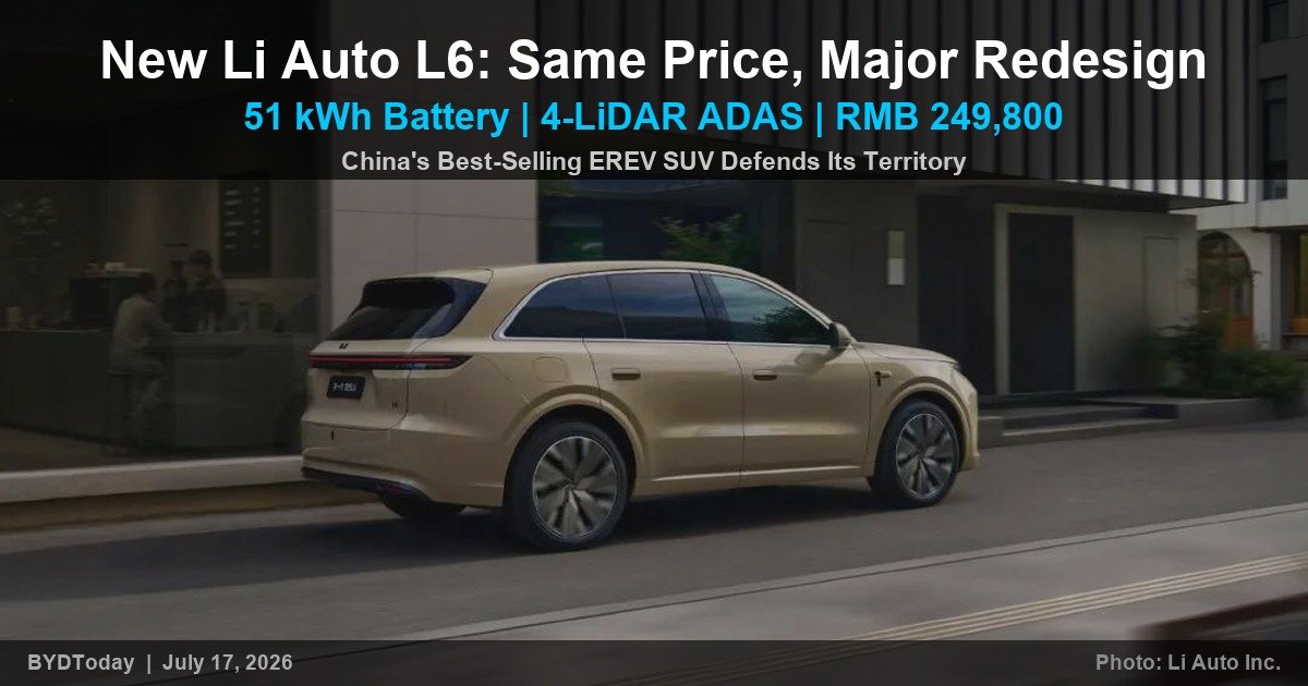 Li Auto L6 Gets Full Redesign: 51 kWh Battery, 4-LiDAR Option, Same $34,500 Price