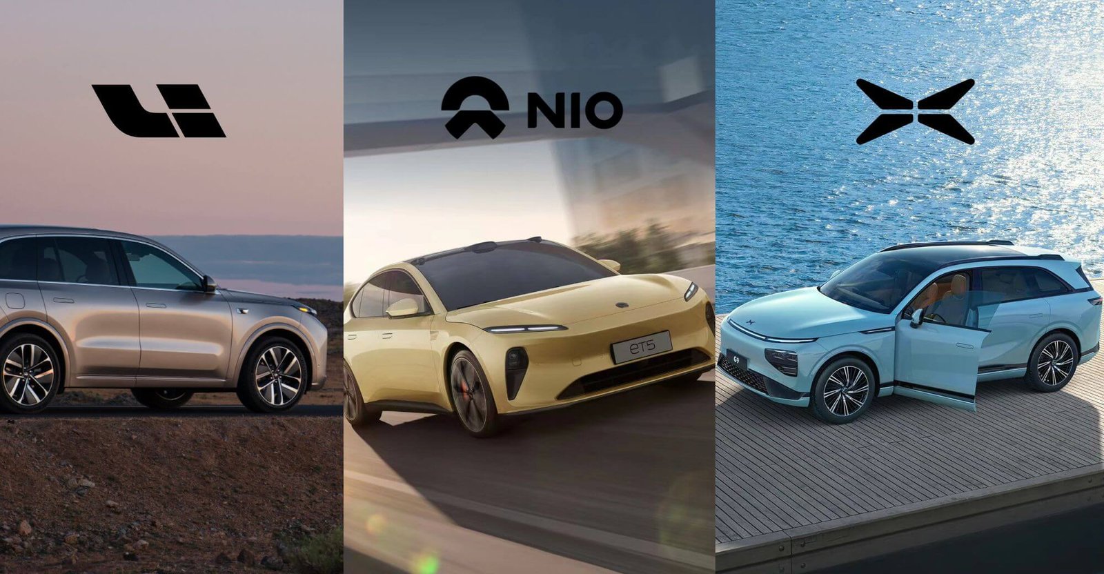 Li Auto, NIO and XPeng vehicles shown in a three-brand comparison