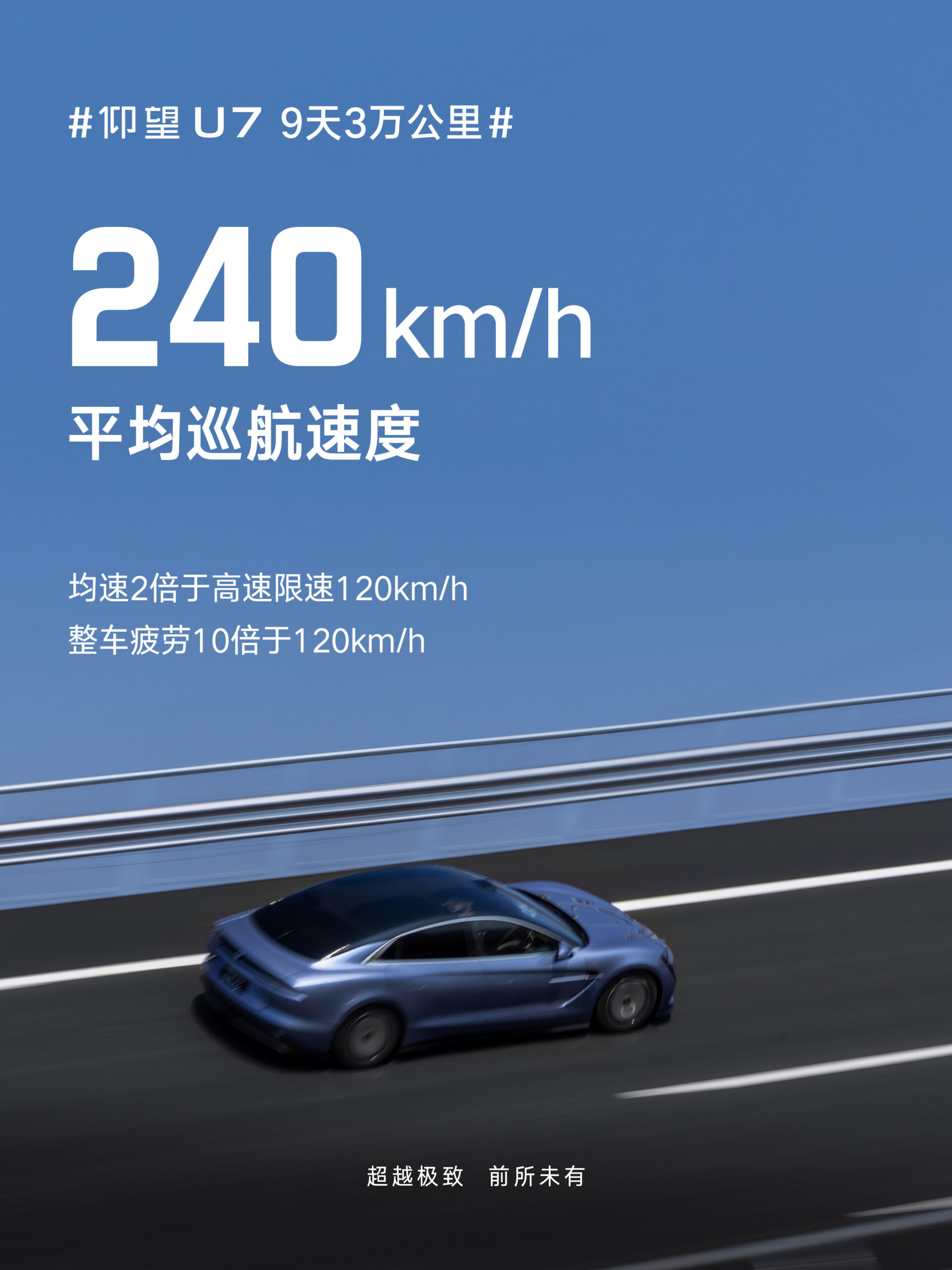 Yangwang U7 official endurance-test poster labels 240 km/h as average cruising speed
